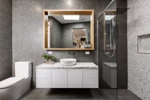 photo of a modern bathroom in an Edmonton home, completed by Renomazing in 2026